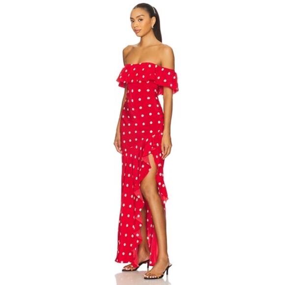 Majorelle Deanna Cherry Red Polka Dot Ruffle Girly Resort Party Gown NWT S - Picture 7 of 8